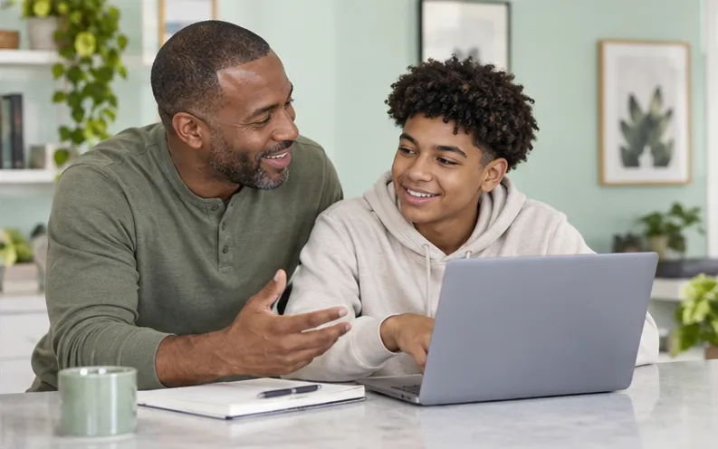 Father and teenage son changing an exposed password together